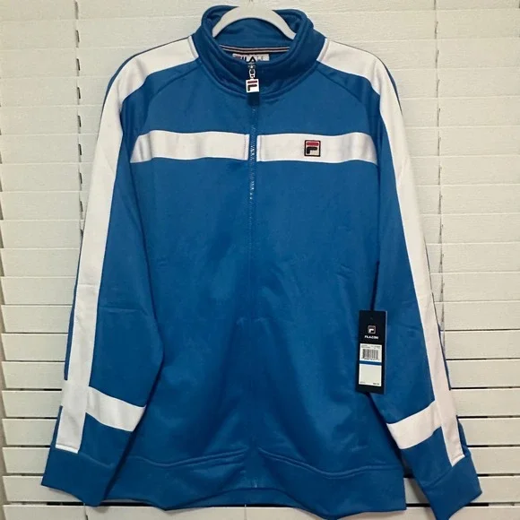 Fila Mens Track Jacket Blue White Stripe Full Zip Mock Neck XL New With Tags - Picture 1 of 5